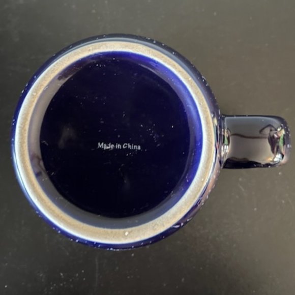 "Farm Fresh Christmas Trees Fresh Cut" Stoneware Camping Mug ~ Cobalt Blue - Picture 3 of 3